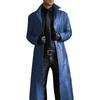 Mens Oversized Longline PU Leather Trench Coat Winter Casual Slim Fit Notched Collar Jacket