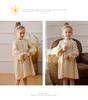 Spring 2026 Korean Forest-Style Floral Print Dress with Pleated Stand Collar, Puff Long Sleeves, and Lace Accents for Girls
