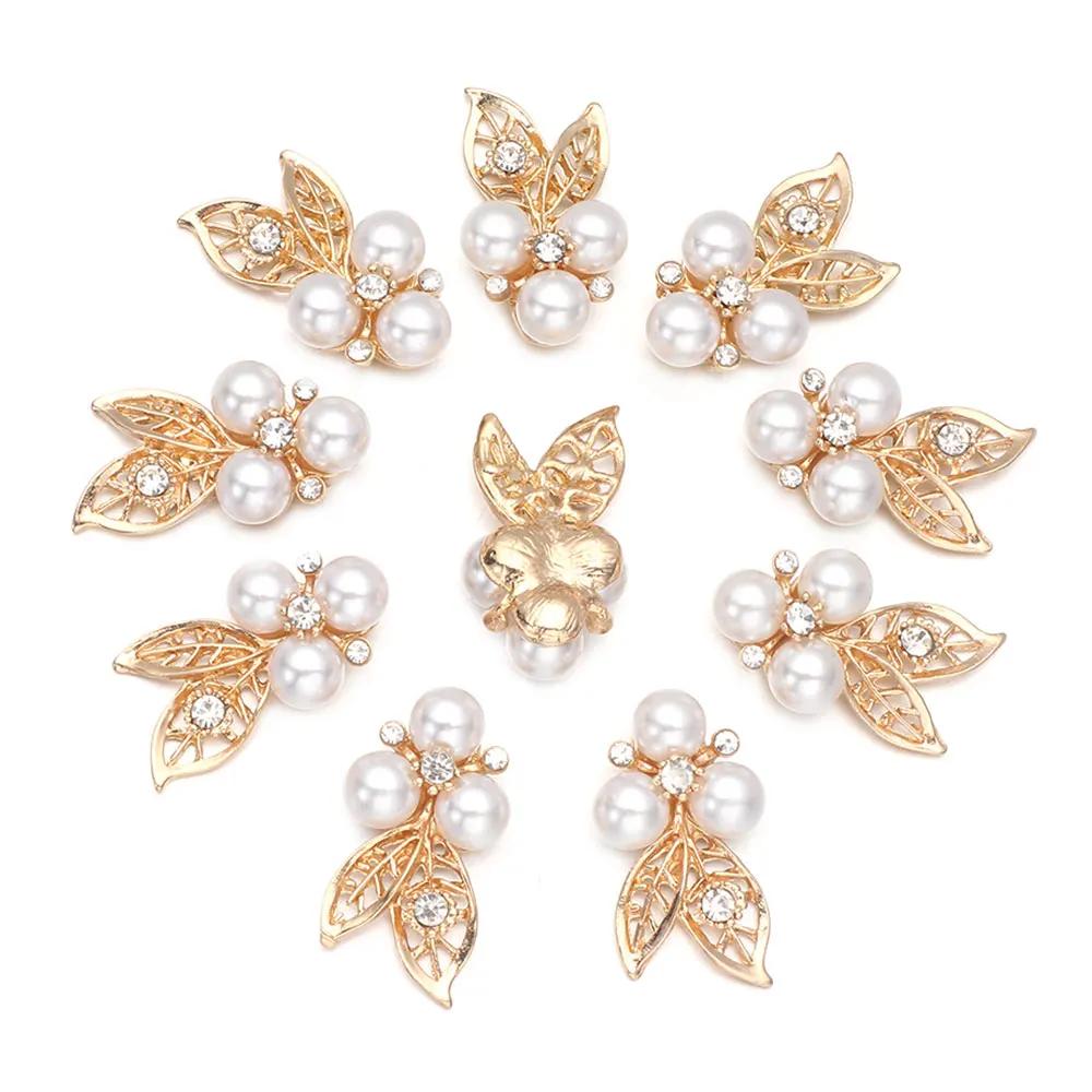 10pcs DIY Crafts Flower Rhinestones Buttons Pearl Button Wedding Decoration Diy Alloy Cryustal Bow Accessories Sewing Button