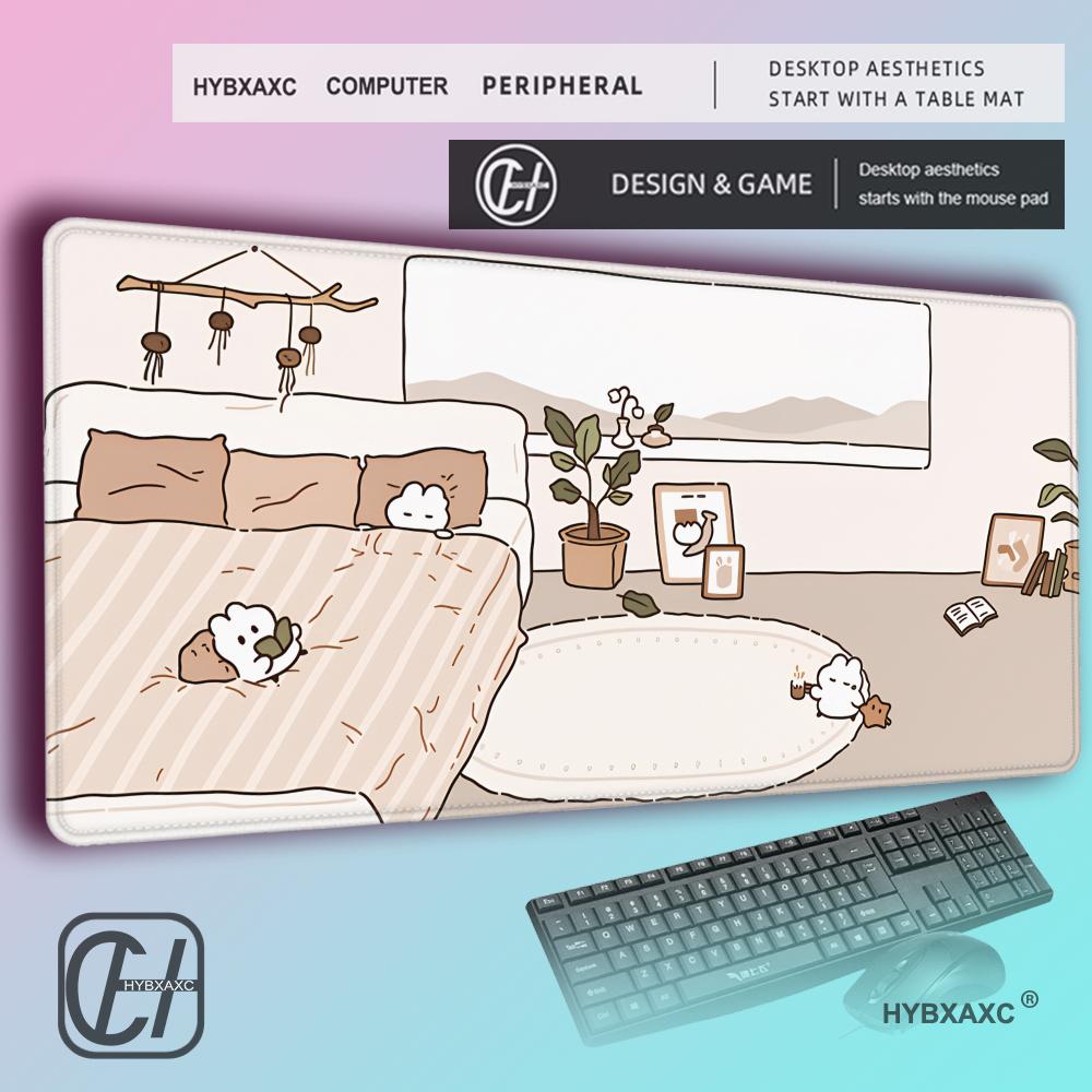 HYBXAXC Kawaii Mouse Pad Anime Sunset Purple Rabbit Gaming Accessories MousePad Keyboard Aesthetics Desk Mat Pad for Computer