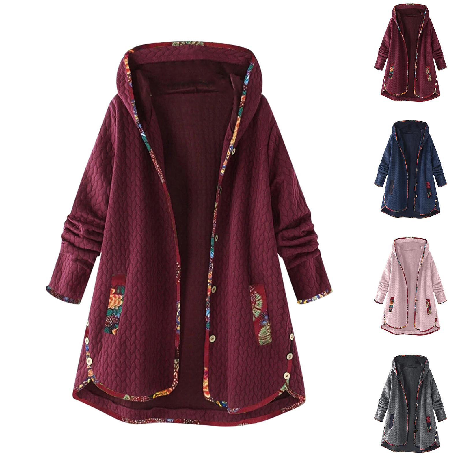 

Women s Fashion Autumn Winter Hooded Loose Printed Long Sleeve Cotton Jacket