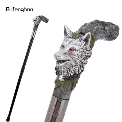 Silber Harz Wolfskopf Baumwurzel Gehstock Mode Dekorativer Stahlstock Gentleman Elegant Cosplay Stock Knauf Krummstab 93cm