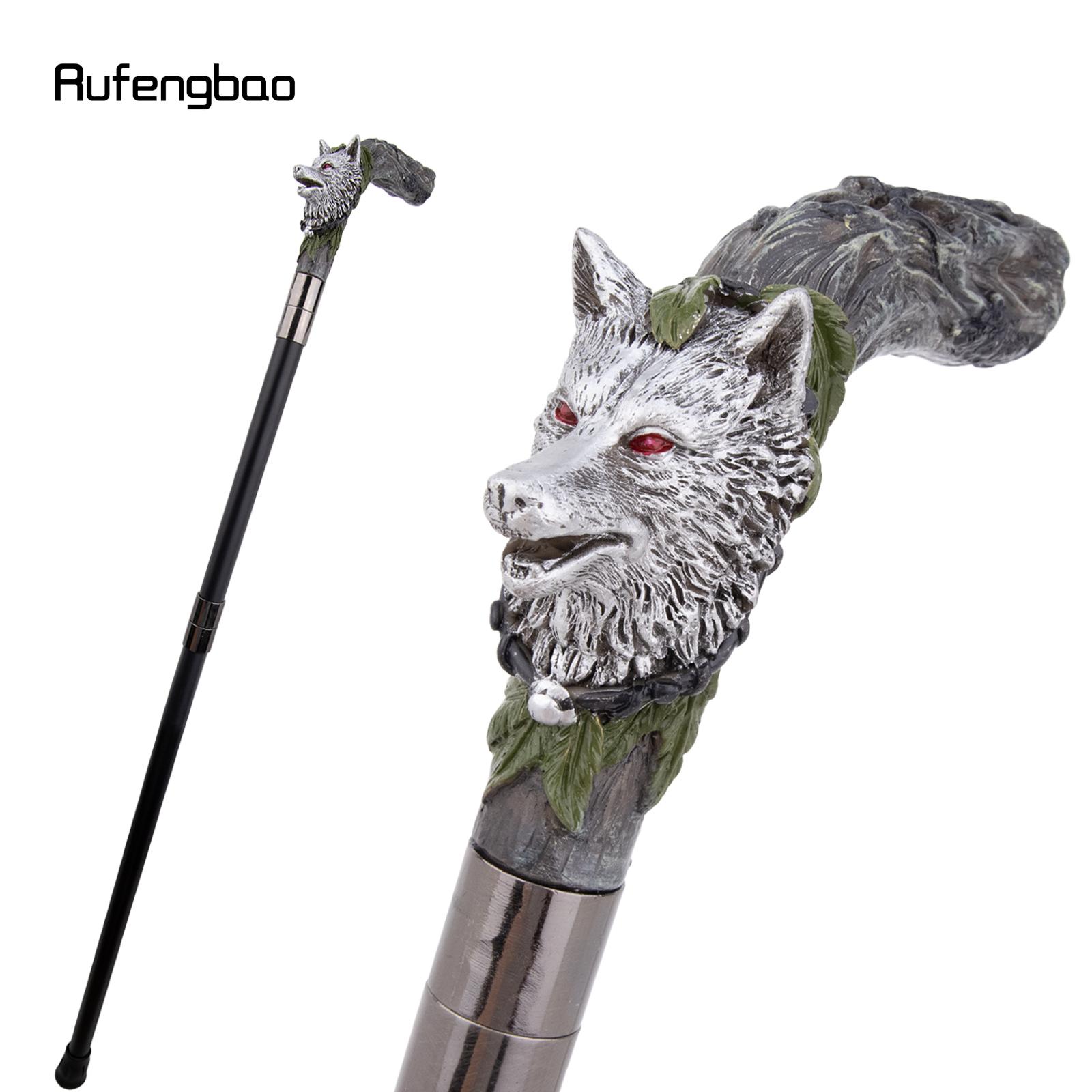 

Silver Resin Wolf Head Tree Root Walking Cane Fashion Decorative Steel Stick Gentleman Elegant Cosplay Cane Knob Crosier 93cm