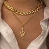 Punk Vintage Snake Pendant Necklace For Women Hip Hop Gold Color Multilayer Chunky Chain Portrait Coin Necklace Fashion Jewelry