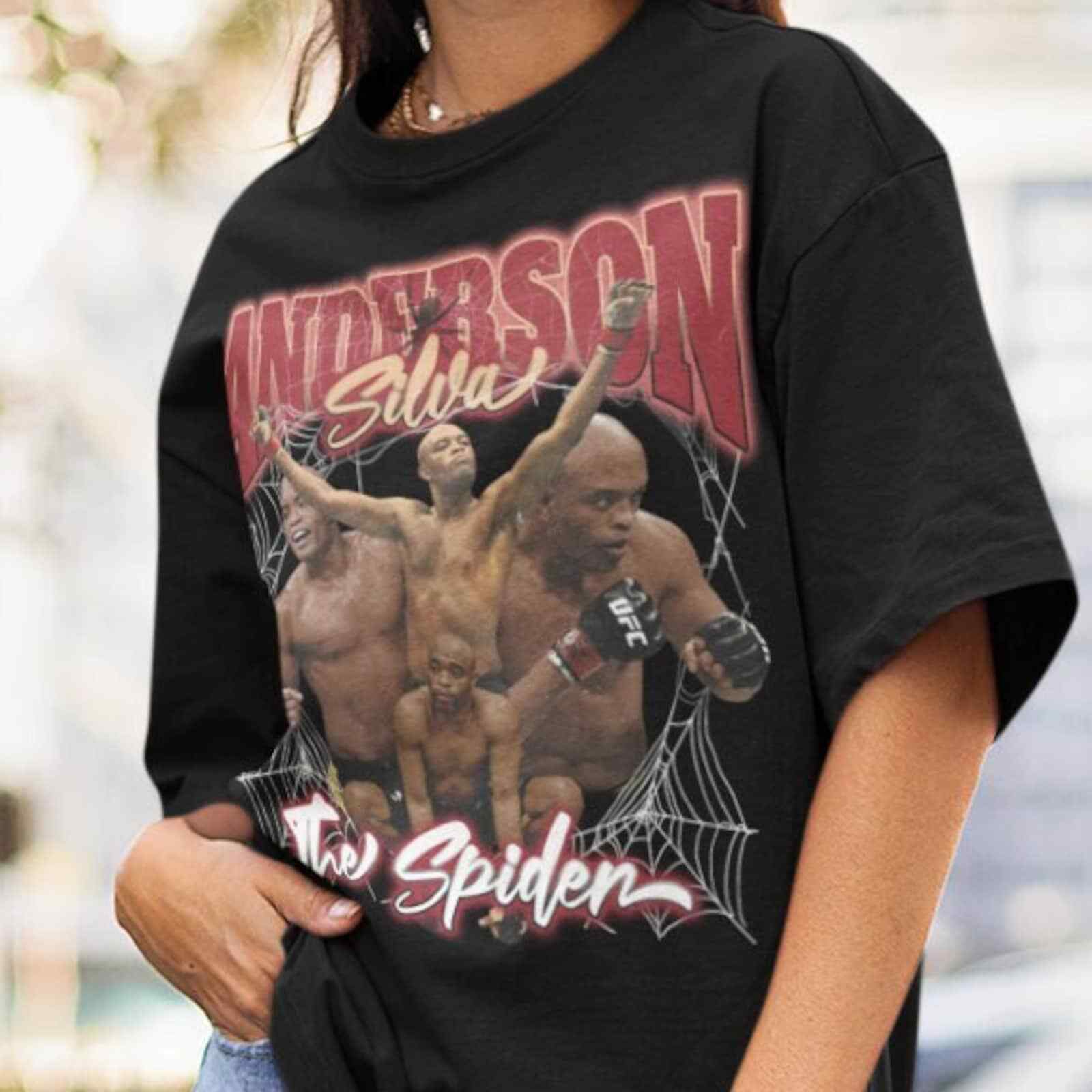 Anderson Silva The Spider MMA Vintage 90s Retro Graphic Collage T-Shirt XXL
