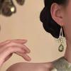 "Green" New Chinese Retro Green Flower Water Drop Fringed Earrings High-end Light Luxury Temperament Earrings