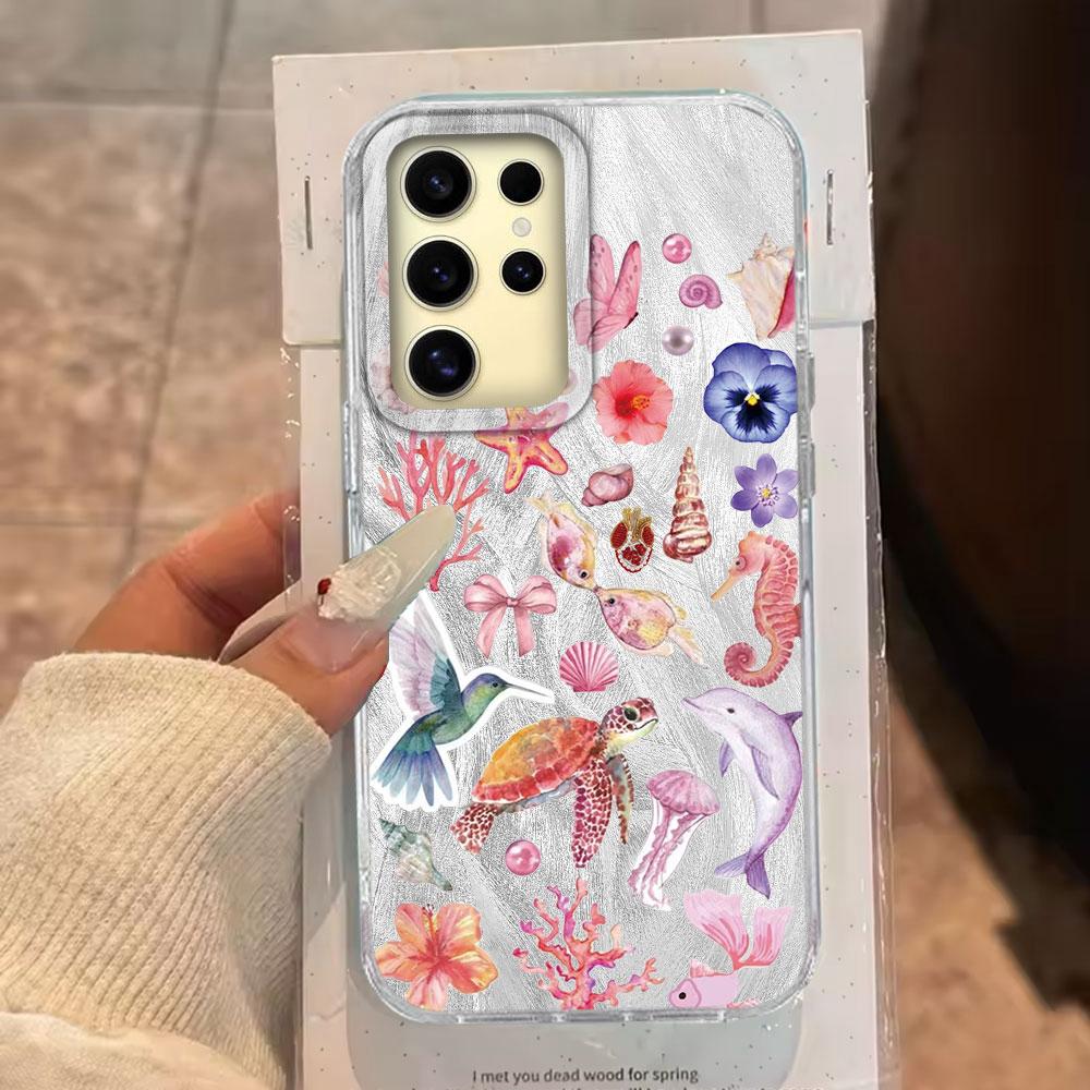 Marine Animal Flower Feather Texture Phone Case for Samsung Galaxy S25 Edge S24 S23 S22 S21 S20 FE Plus Ultra Shell Bags Cover