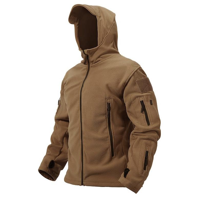 Men's Polar Fleece Tactical Zipper Jacket Outdoor Hooded Warm Outwear Solid Color Basic Style Sports Jacketcoat Male Clothing