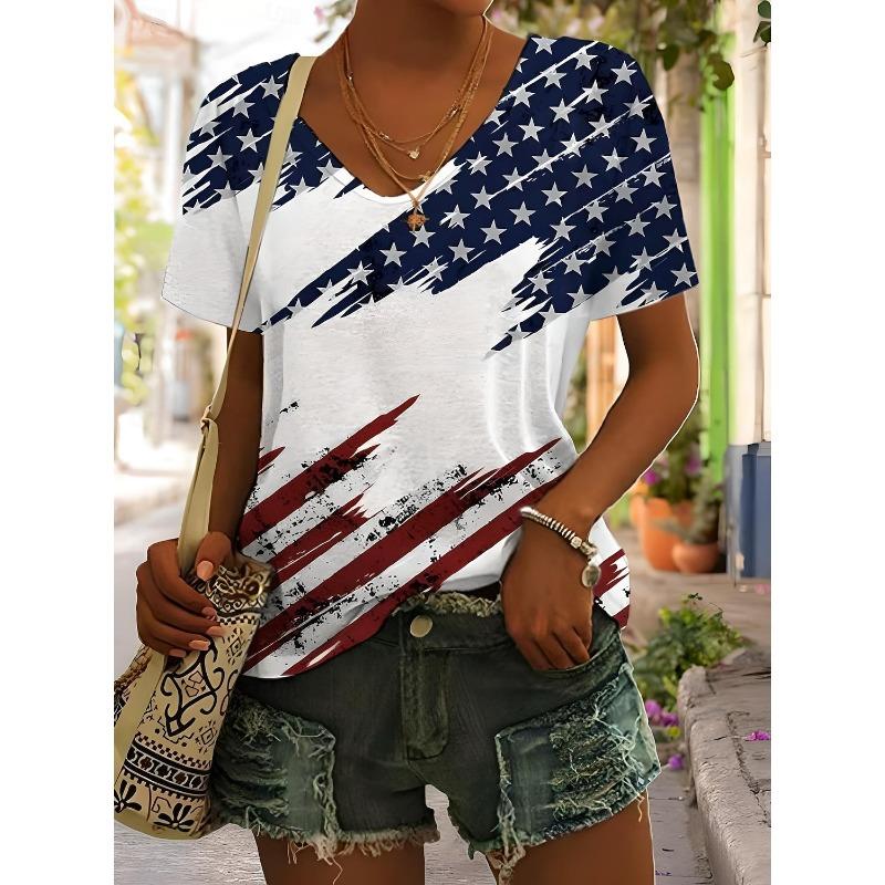 Women's T Shirt Graphic Plants Flag Vintage Stylish Classic Short Sleeve V Neck Regular Tops