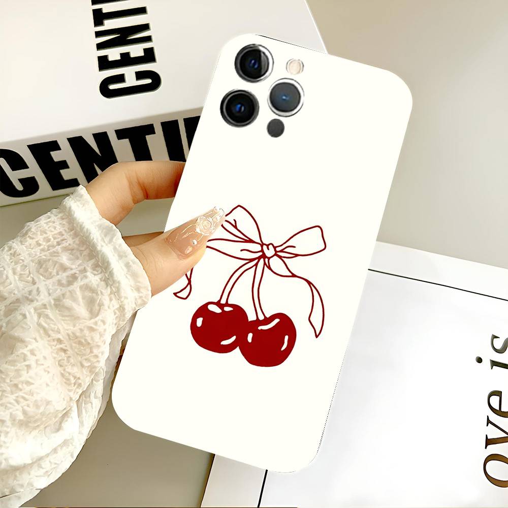 Cherry Phone Case Black Silicone Soft Shell For IPhone 17 16 15 14 13 12 11 Air Pro Max Plus Hot Sale