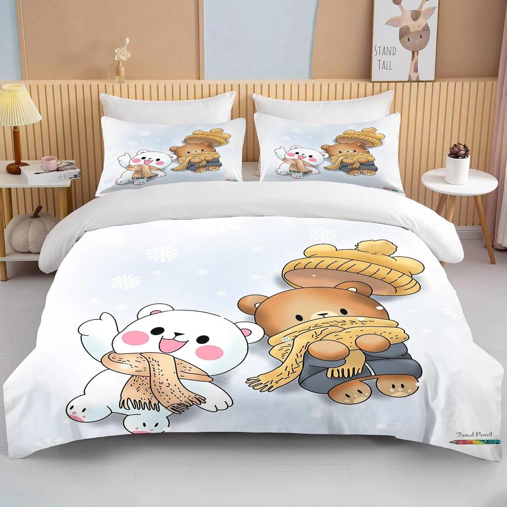 Bubu Dudu Cartoon Cute Bear Kawaii Christmas Gift King Twin Double Boys Bedding Set Microfiber or Polyester Duvet Cover Set