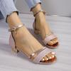 Large size sandals women's summer 2025 new European and American one-word with flash diamonds thick heels women's shoes size 43 independent station