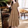 ZANZEA Women Casual O-neck Short Sleeve Summer Lace Patchwork Long Dress