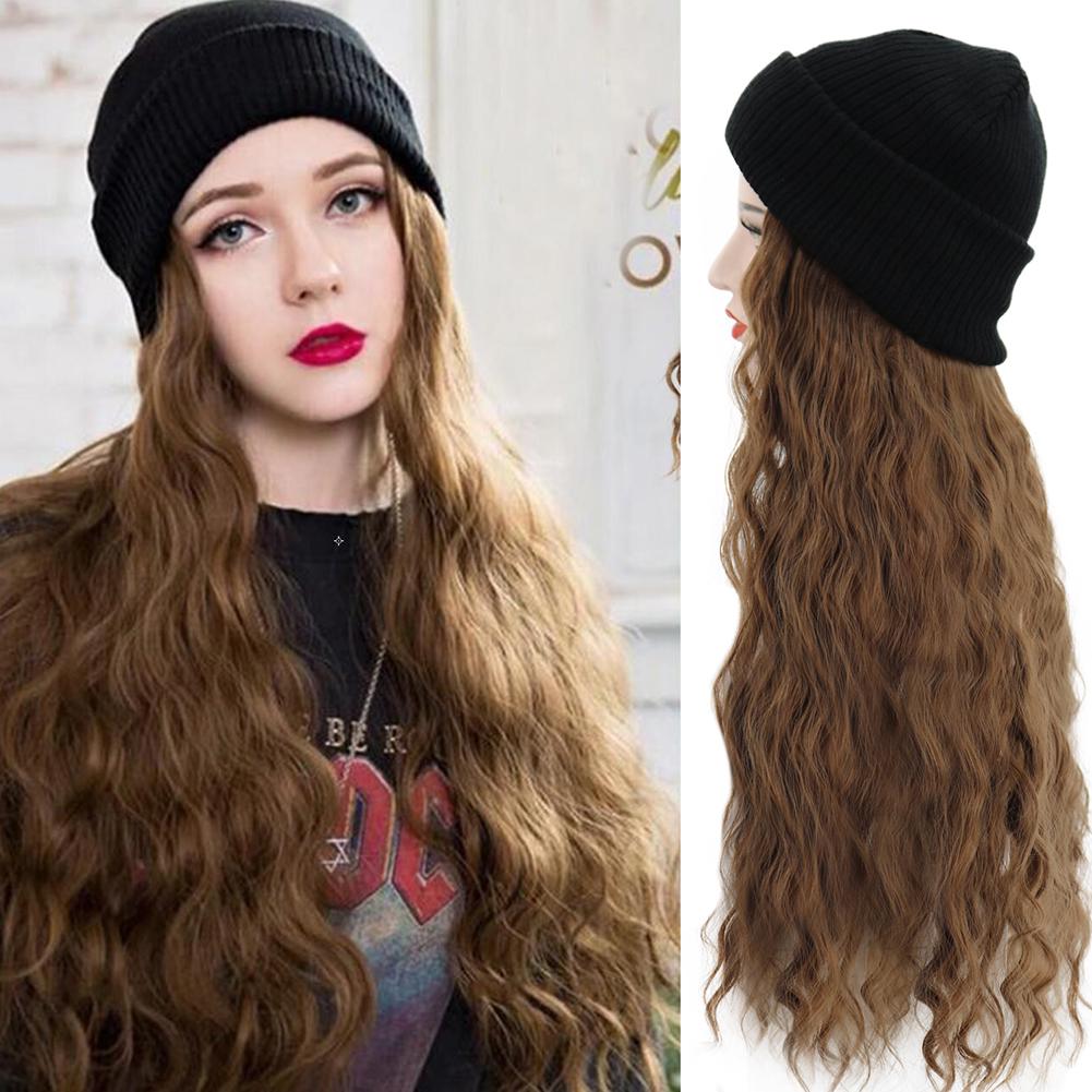 Synthetic Wig with Beanie Wool Hat 