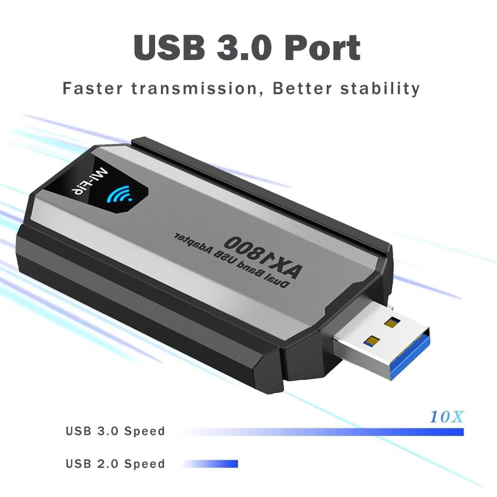 1800Mbps WiFi 6 AX1800 USB 3.0 Adapter Dual Band Network Card Antenna 2.4G/5Ghz Wireless USB Receiver Dongle Network Wi-Fi 6 For Laptop Win10/11