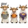 Seasonal Home Decoration 3Pcs Halloween Ghost Highland Cow Figurines, Resin Yak Statues with Pumpkin, Farmhouse Porch Garden Statuette Tabletop