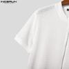 INCERUN Men Zip-up Short Sleeve Hollow See Through Casual Shirts Tops