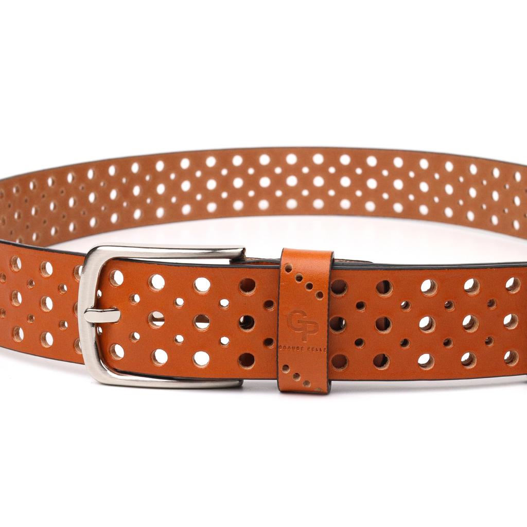Intéressante ceinture unisexe avec perforations en cuir véritable GRANDE PELLE Ceinture en cuir 21474 Rouge