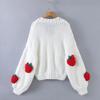 European & American New Strawberry Knitted Cardigan: Women's V-Neck Loose Lantern Sleeve Sweater