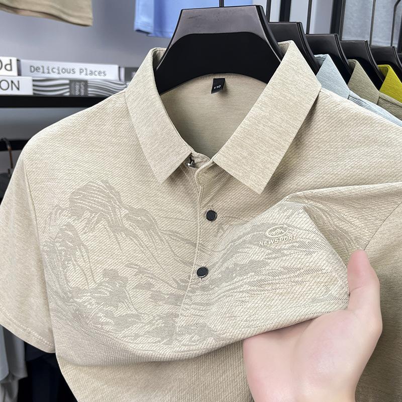 Men'S Lapel Short Sleeve T-Shirt Polo Casual Landscape Print Thin Breathable Men'S T-Shirt