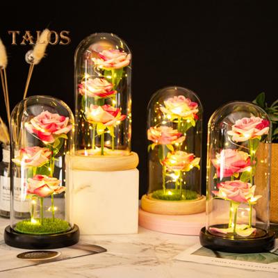 Trandafir conservat în dom de sticlă Lumină cu LED Floare eternă Cadou romantic de trandafir pentru totdeauna pentru femei Ziua Îndrăgostiților Ziua Mamei