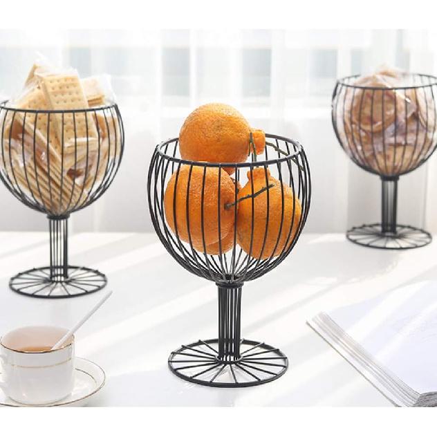 Decorative Fruit Basket, Wine Glass Shaped, Black A, Steel, 6.9x5.3x9 inches