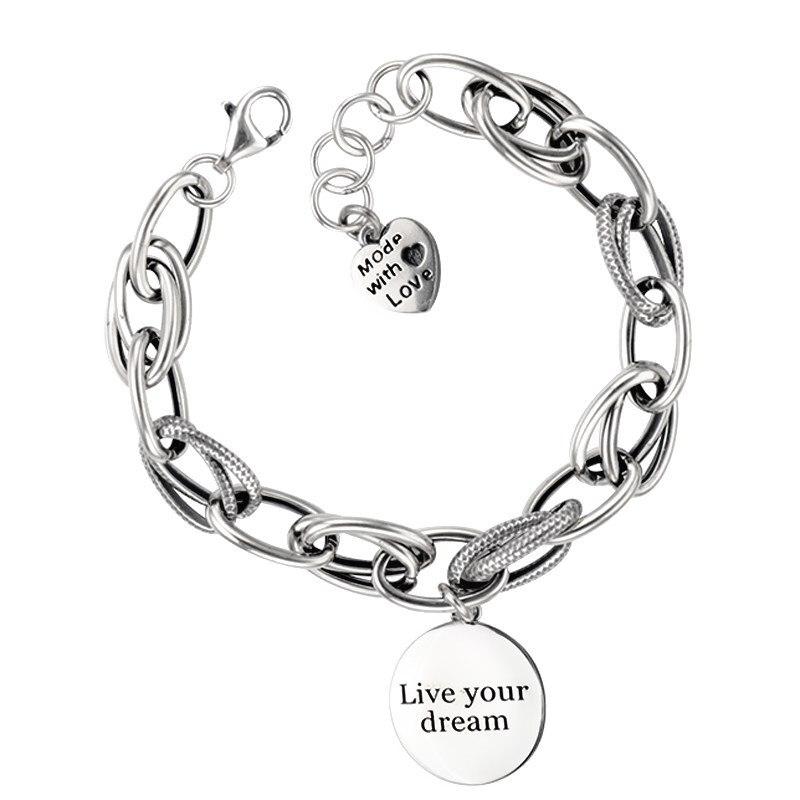 Xiyanike Silver Plated Korean Love Pendant Bracelet Retro Thai Silver Thick Chain Round Letter Bracelet Female Jewelry