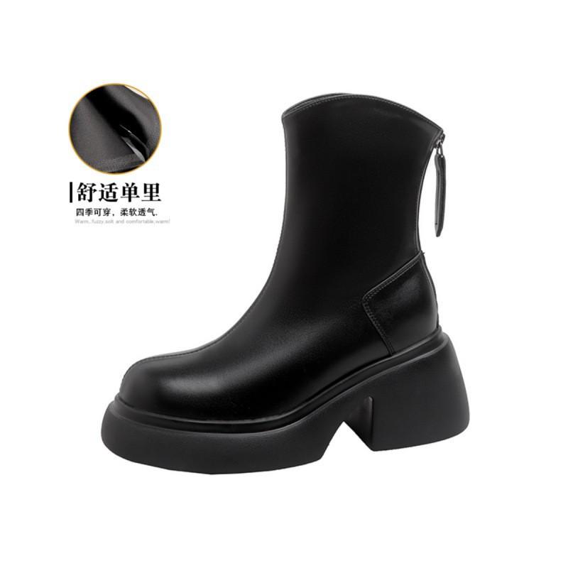 Autumn and winter new thick-soled Martin boots women's leather short boots high-heeled V-mouth small women's height-increasing and thin boots
