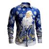 Christmas themed men's 3D snowflake Santa Claus print festive atmosphere lapel long-sleeved shirt casual slim-fit shirt