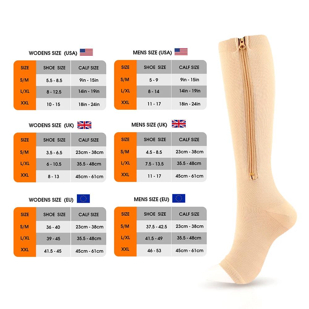 1 Pair Unisex Open Toe Knee Length Zipper Compression Stockings Women Slim Sleeping Beauty Leg-Support Prevent Varicose Veins