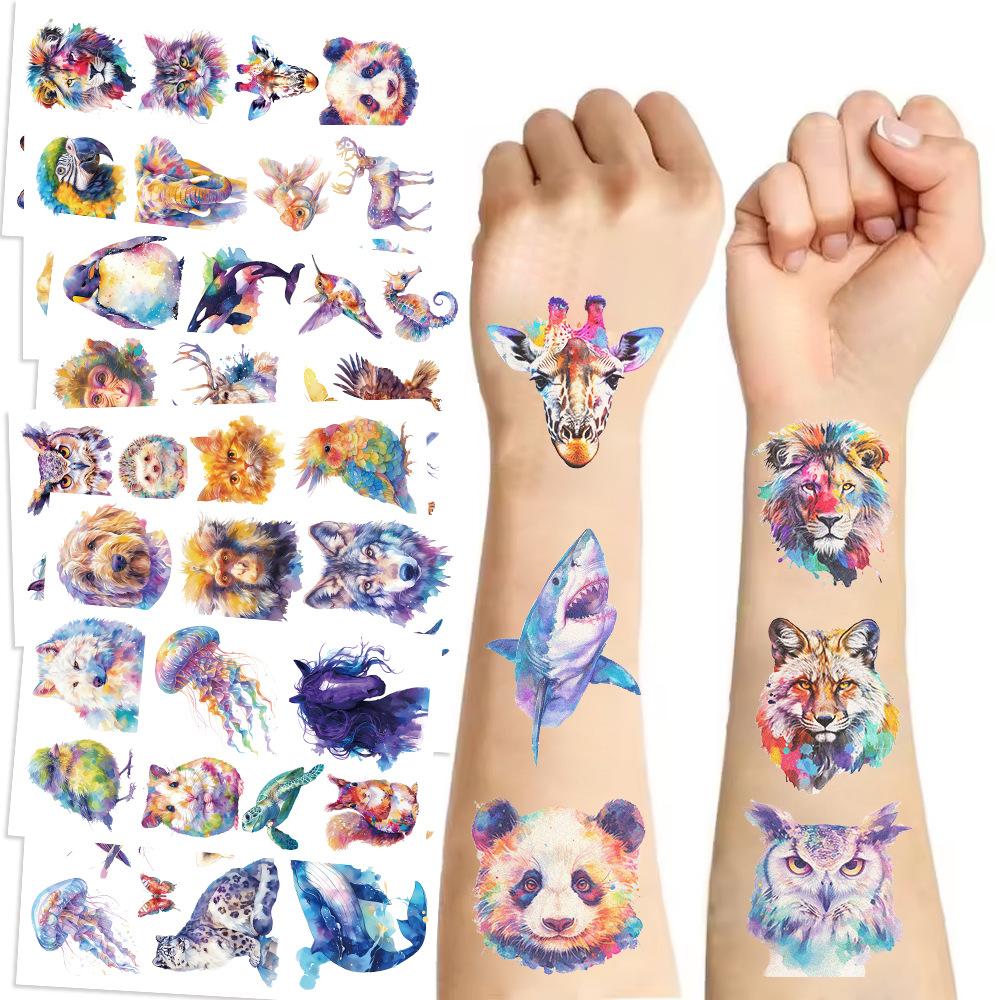 New Cartoon Watercolor Animal Series Tattoo Stickers Waterproof Party Gift Funny Face Stickers