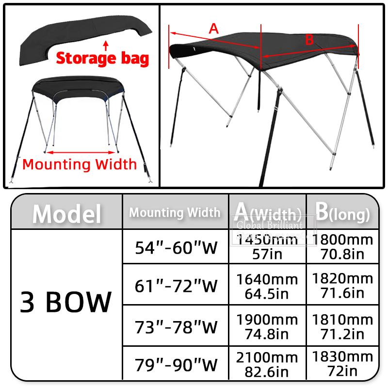 600D 3/4 Bow Bimini Top Boot Cover + Bimini Top Storage Bag Cover Anti UV Dustproof Waterproof Yacht Boat Cover with Zipper