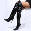 Fashion Comemore Women Boots Mirror Pointy Toe Punk Thin High Heels Over The Knee Long Boots Autumn Winter Zip Silver Casual Party Shoes