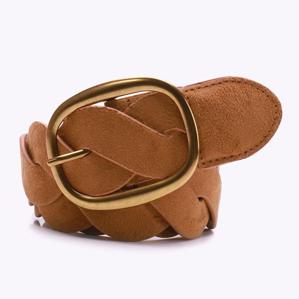 Pin Buckle Twists Woven Waistband PU Leather Men Belt Fashion Suede Belt  Male коричневый