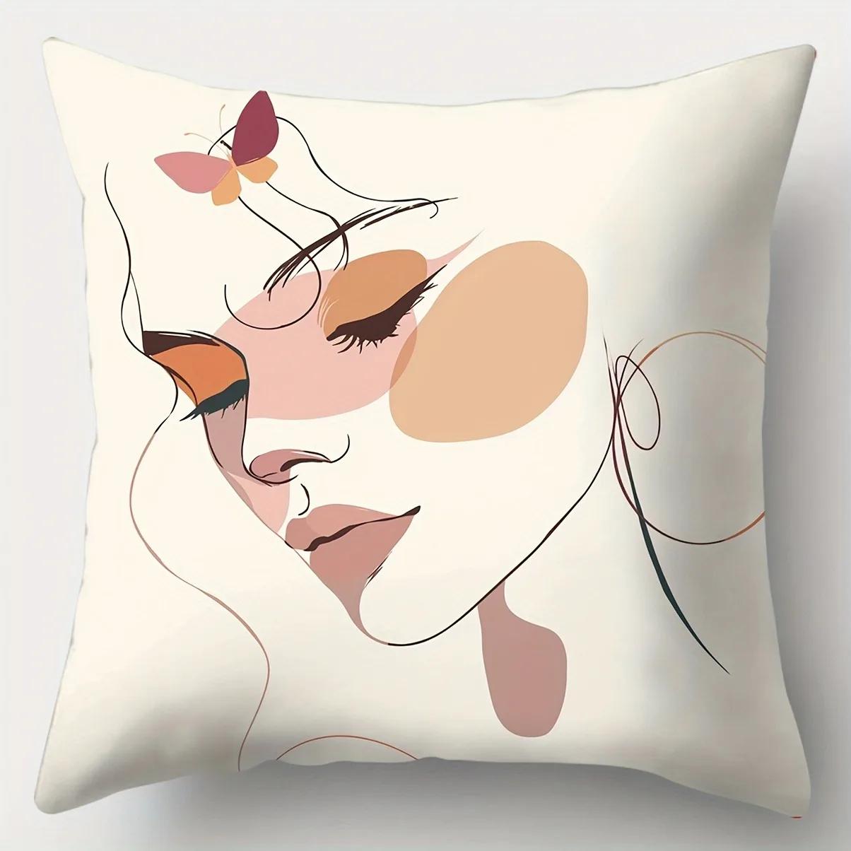 

Подушка Декоративная Наволочка Минималистичная Линия Бабочка Украшение Дома Гостиная Спальня Диван Декоративная Наволочка на Подушку с Молнией 66x66cm белый