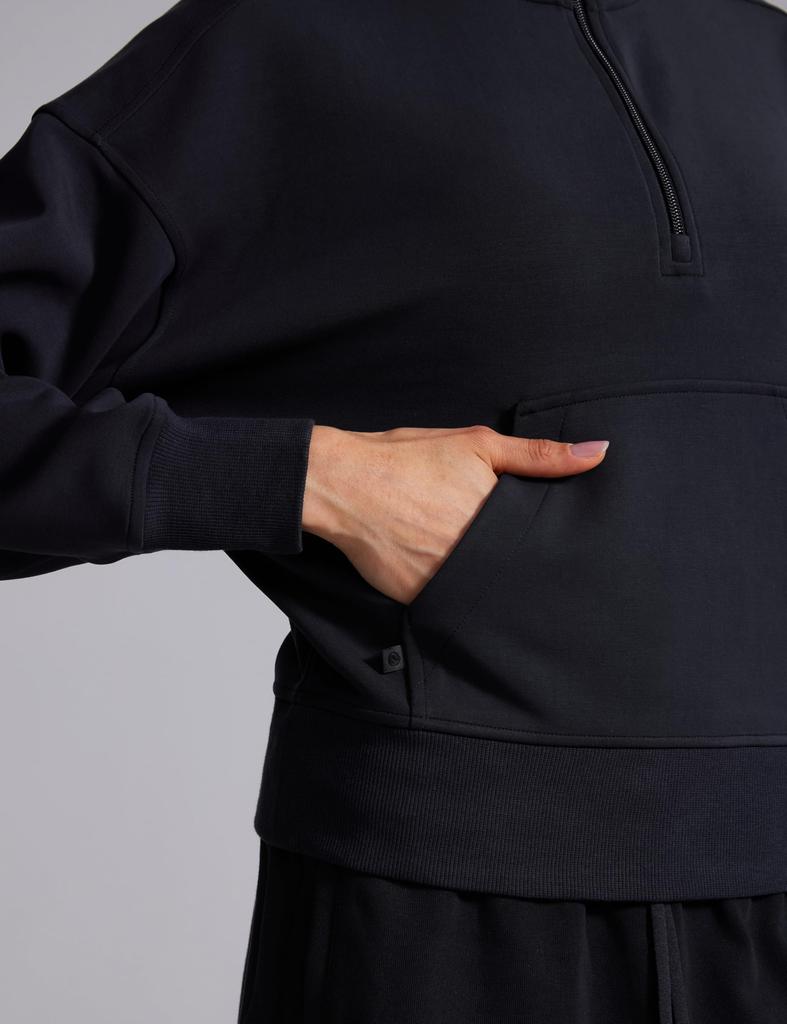 CRZ YOGA Long Sleeve Hoodie with Casual Sweatshirt with Size L Women's Loose-Fit Half-Zip, Sportswear, Pockets, SoftAura, Black,