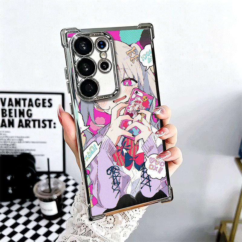 Anime Kwaii Girl Ins Style Plating Phone Case For Samsung Galaxy S24 S25 FE S26 Edge S23 Ultra S22 S21 Plus S20 Anti-Fall Airaba