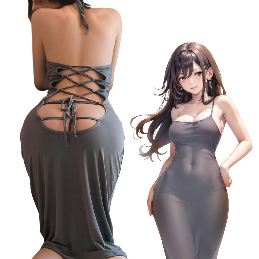 Sexy Bodycon Cosplay Office Female Long Popular Gray [GOKEI] Dress, Extreme, Adult, Sexy, Tight, Bold, Costume, Cute, Transparent, Backless,