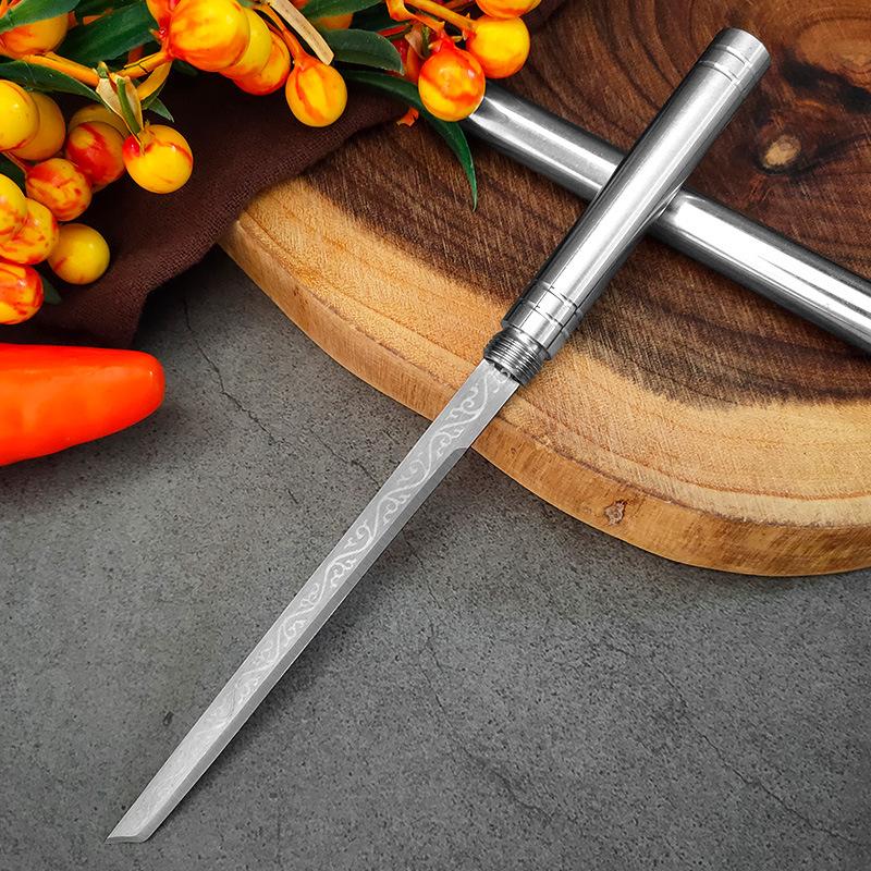 2024 Damascus Foldable Stainless Steel Integrated Tea Utensil Mini Tea Knife Tea Ceremony Handle Ornament Forging Fruit Knife