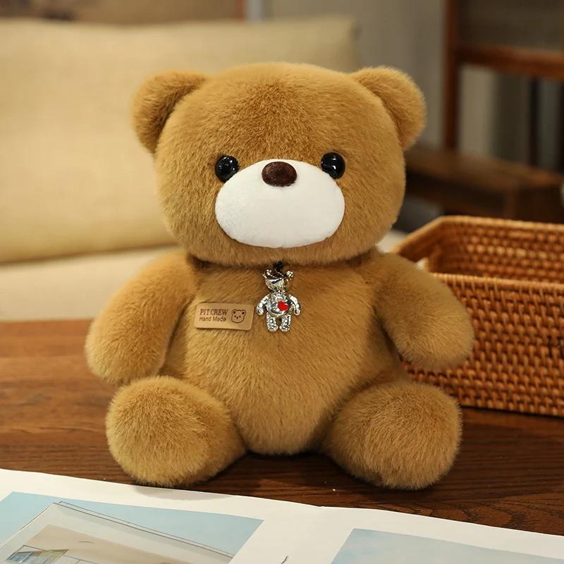 25cm Kawaii Colorful Bow Tie Bear Doll Plush Toy Stuffed Bear with Rose Animal Doll Birthday Gift Pillow for Girls Children