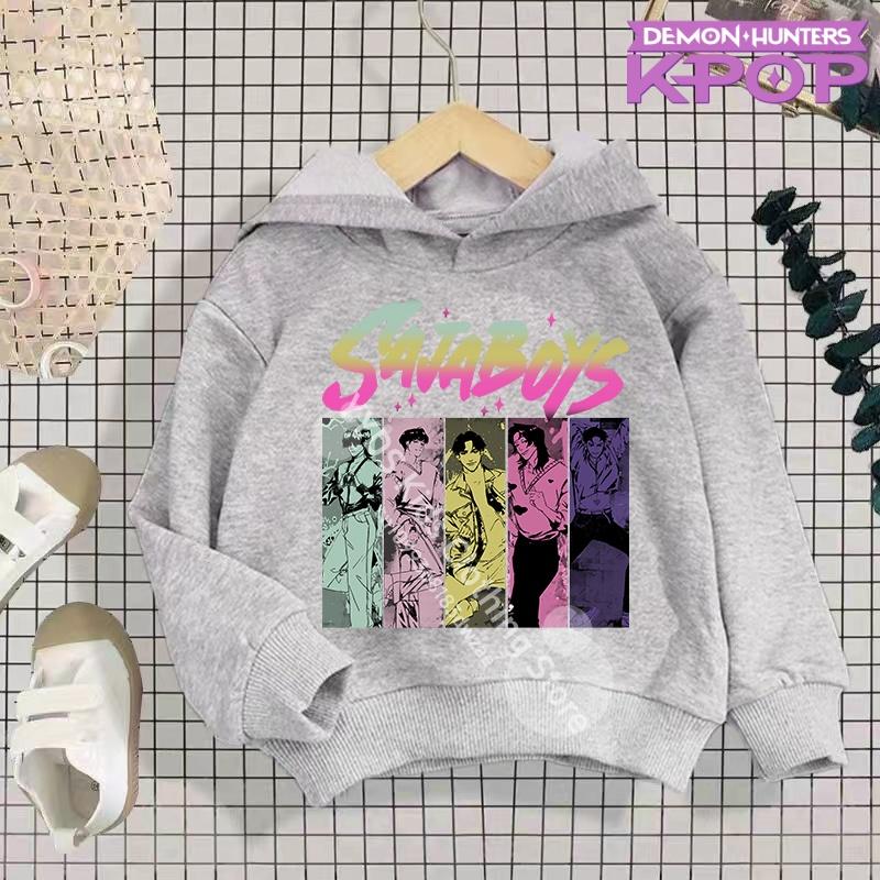 K-pop Demon Hunters Hoodies Boys Girls Long Sleeve Outerwear Saja Boys Print Hooded Coat for Children Fashion Pullover Kids Tops