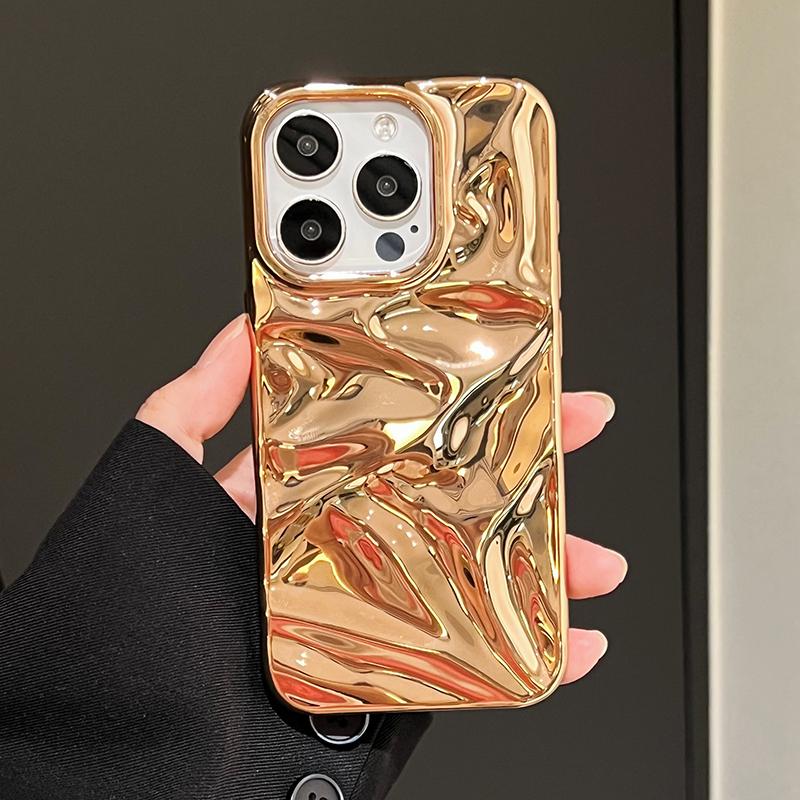 Fashion Plating Gold Wrinkle Meteorite Texture Case For iPhone 16 17 Pro Max Air 15 14 11 16 Plus Back Cover Funda