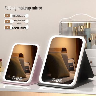 Portable Foldable LED Makeup Mirror with Light for Desktop, Dressing Table, Office, or Dorm.