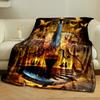 A Violin Blending Golden Castles, Butterflies, and Elegant Dancers' Motifs. for All Seasons Blanket Lunch Break Throw Gift