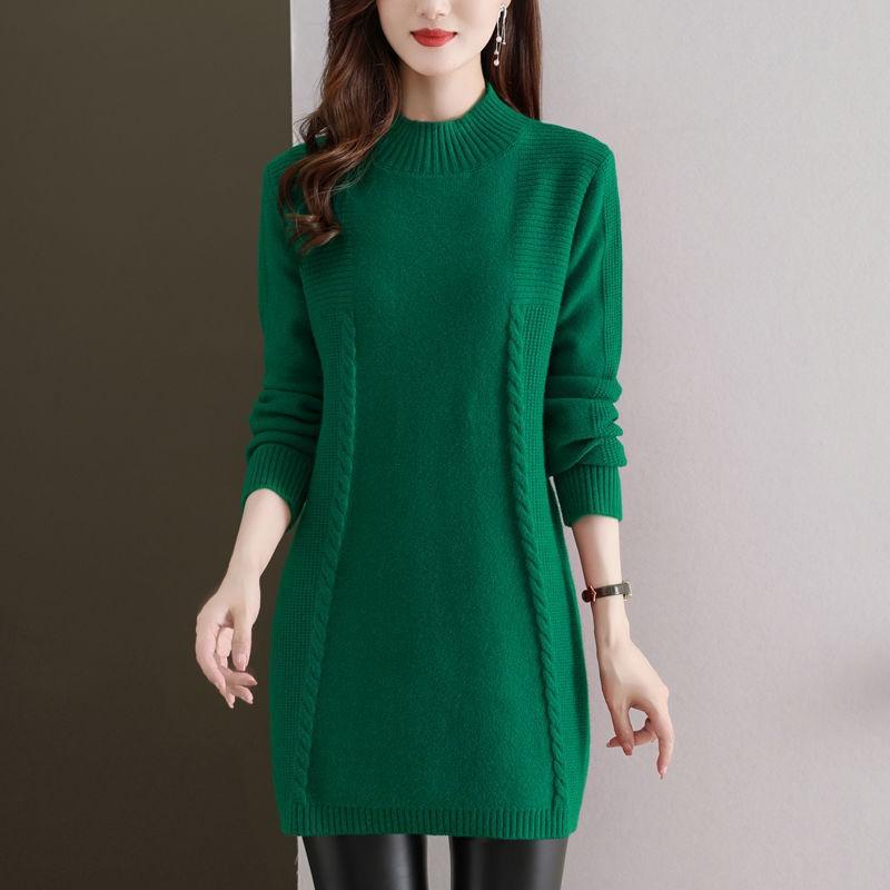 Half Turtleneck Knitted Sweater Women's Casual Long-sleeved Mid-length Sweater Solid Color Autumn and Winter Pullover