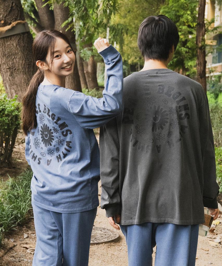 BIGWAVE COLLECTIVE Piece Circle Pigment Long Sleeve Tee (Washed Blue)