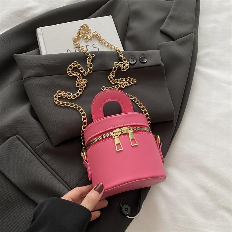 

Корейская версия двойной молнии модная цилиндрическая сумка мини-сумка через плечо с цепочкой ретро женская сумка-мессенджер простая литературная сумочка