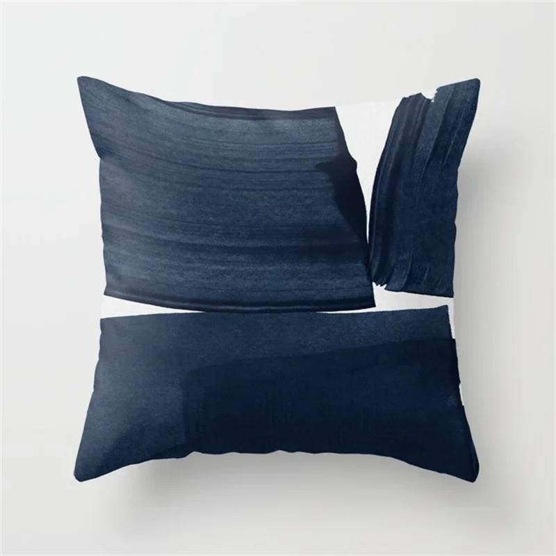 45x45cm Blue Ink Flower Pillowcase Sofa Living Room Home Decoration Abstract Geometric Polyester Cushion Cover Bedroom Decor