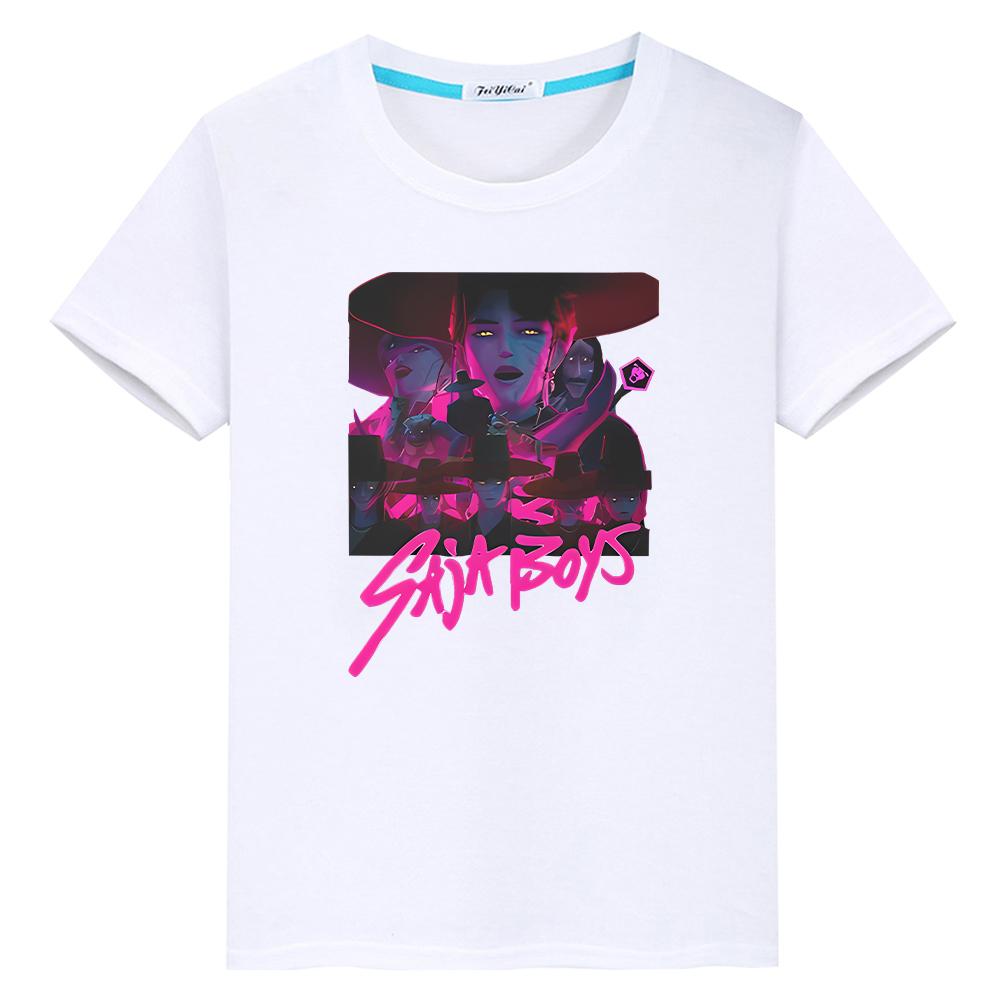Saja Boys Print t shirt for kids boy 10year 100%Cotton kpop demon hunters anime Short Kawaii Tees Cute Tops y2k girls clothes