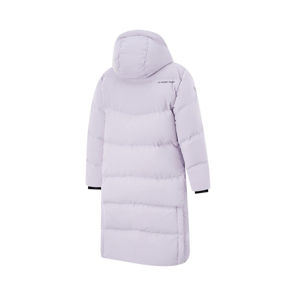 Li Ning Hot Pot Down Series Water-Resistant Hooded Casual Versatile Letter Dopamine Long Winter Down Jacket Women Outerwear Sea-Salt-Purple AYMU242-3